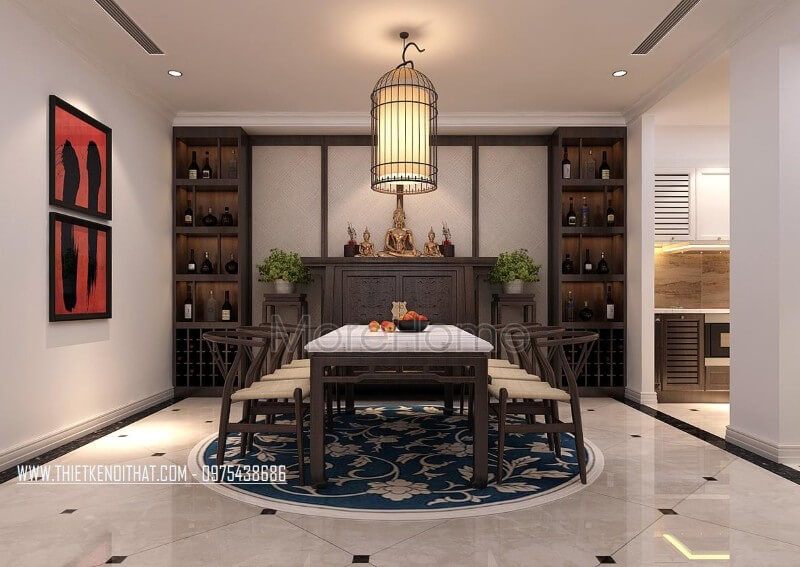 .
Khi gia chủ bắt đầu hoạt động chung, phòng ăn đã được bố trí hợp lí, đảm bảo sự thuận tiện trong việc sử dụng bữa ăn cũng như tiếp đãi khách đến thưởng thức những món ăn ngon miệng.